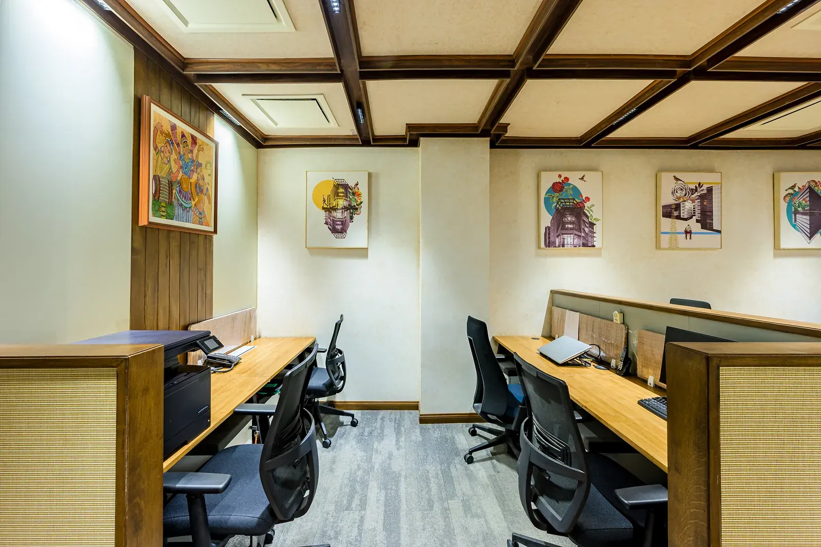 Desks under the timber ceiling