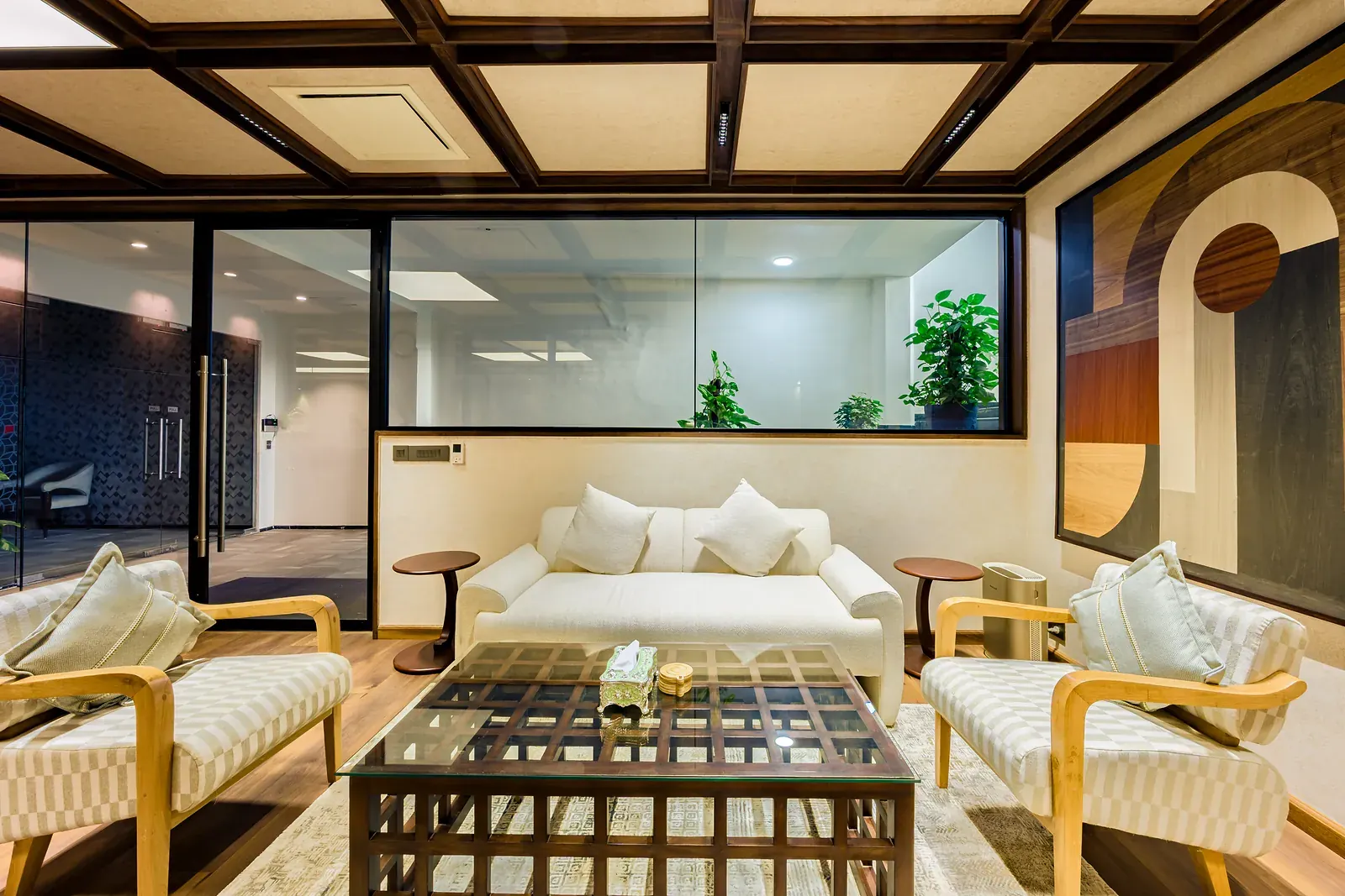 A lounge between the cabins