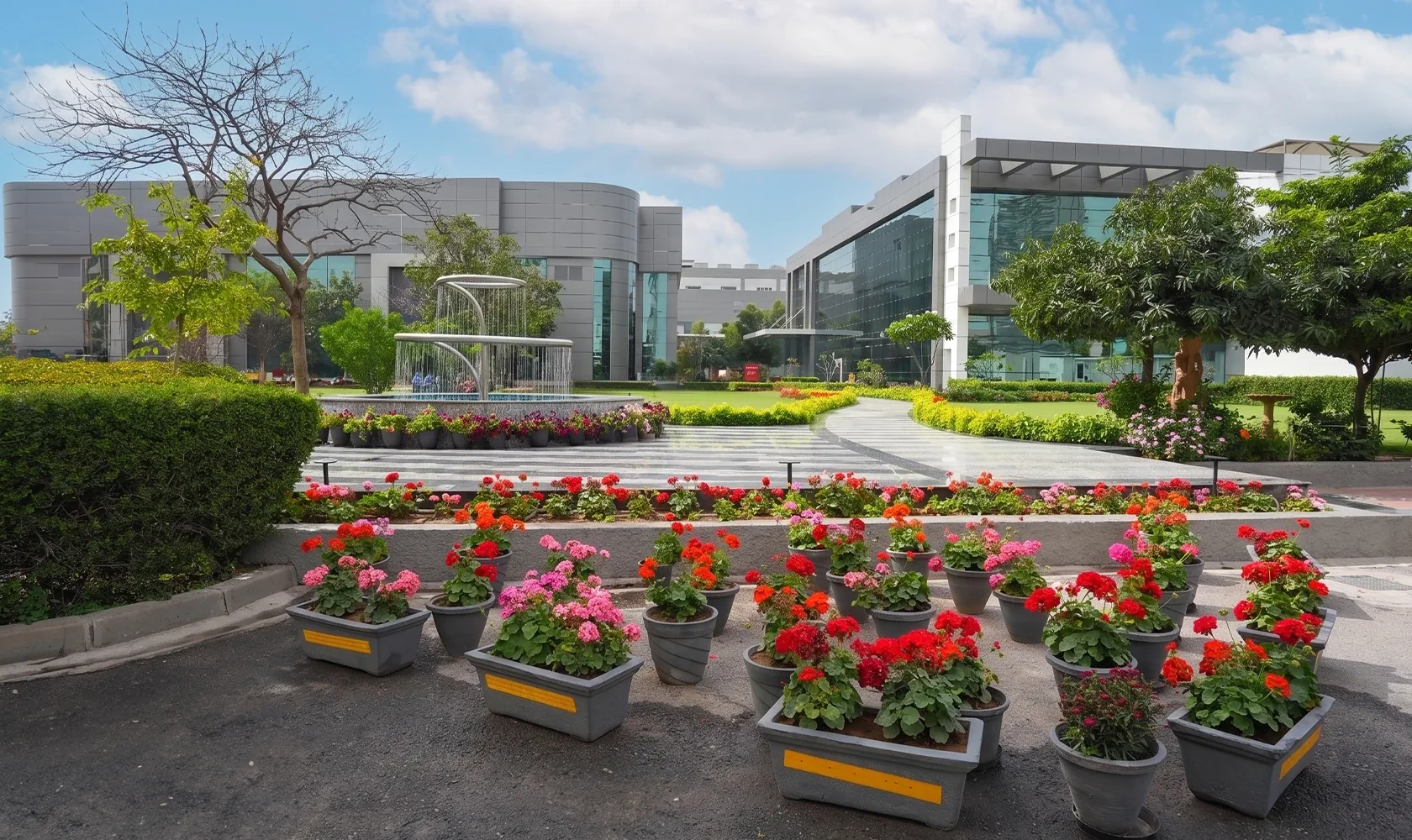 Flower beds along the drive